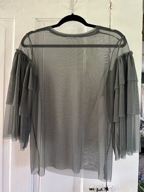 Zara Sheer Tiered Ruffle Sleeve Top - Gray